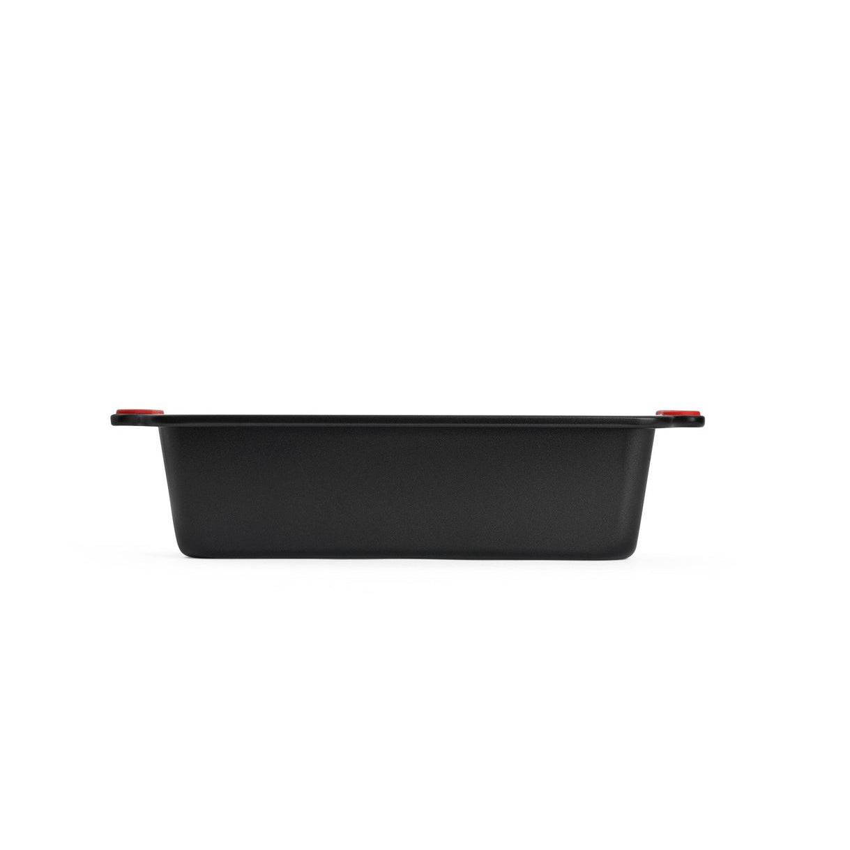 Side profile of Woll Let's Bake! loaf pan with integrated silicone grips