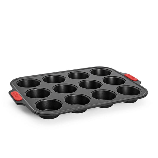 Woll Let's Bake! 12-cup muffin pan with diamond-reinforced non-stick coating, three-quarter view